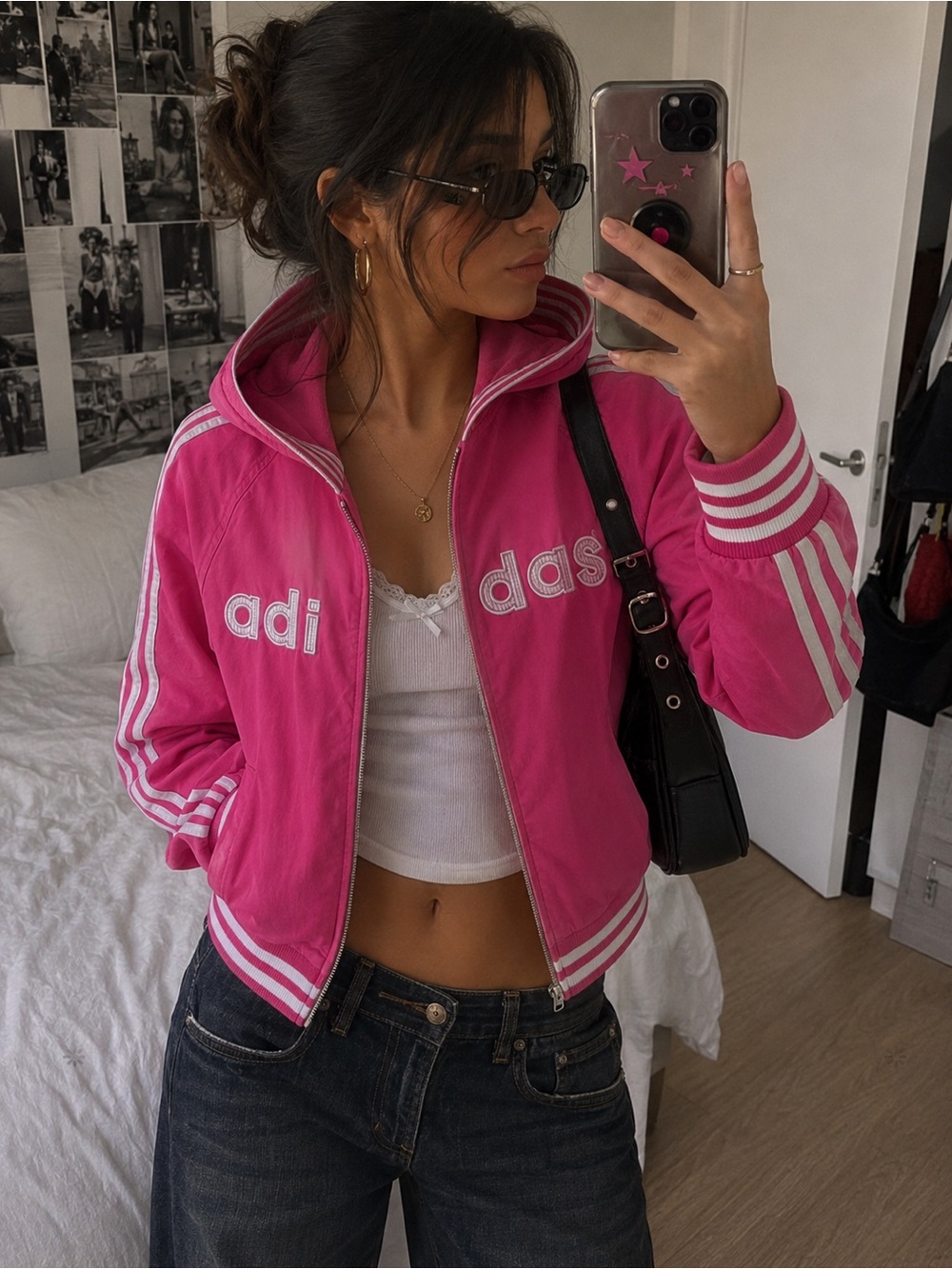 Vintage Adidas Y2K Pink Zip Hoodie Jacket Size L